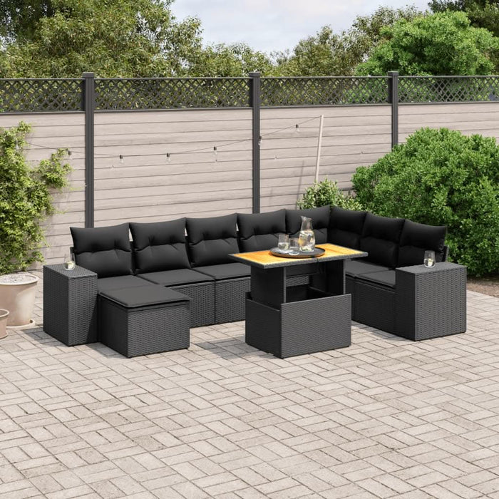 Set mobilier de grădină cu perne, 9 piese, negru, poliratan - WALTI WALTI