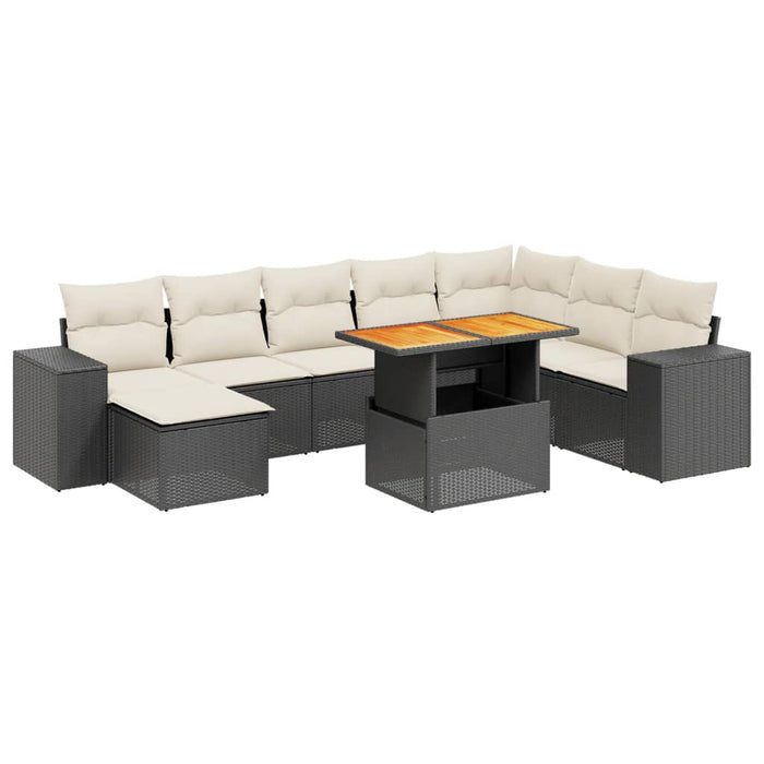 Set mobilier de grădină cu perne, 9 piese, negru, poliratan WALTI