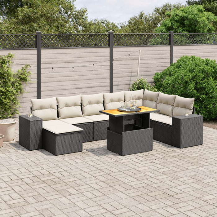 Set mobilier de grădină cu perne, 9 piese, negru, poliratan WALTI