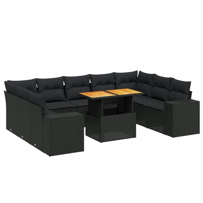 Set canapele de grădină cu perne, 10 piese, negru, poliratan WALTI