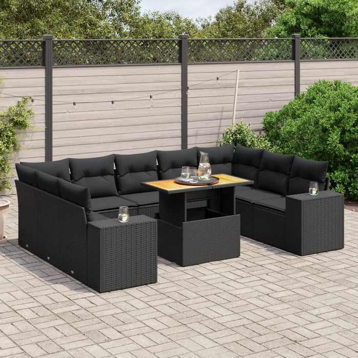 Set canapele de grădină cu perne, 10 piese, negru, poliratan WALTI