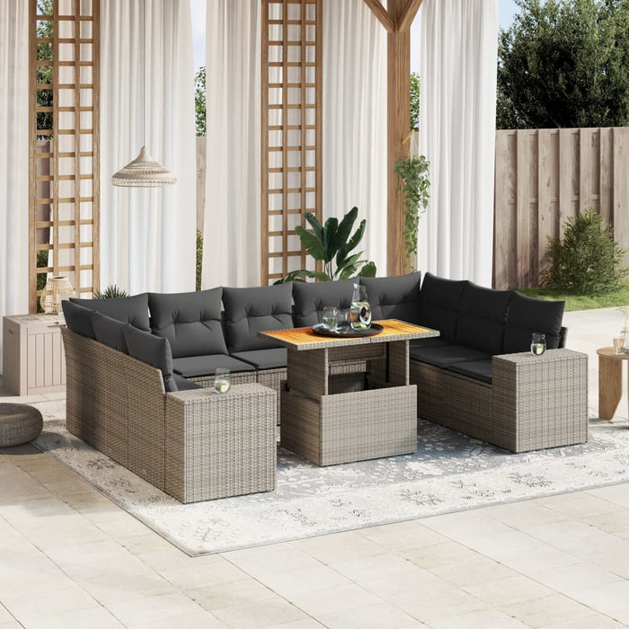 Set mobilier de grădină cu perne, 10 piese, gri, poliratan WALTI