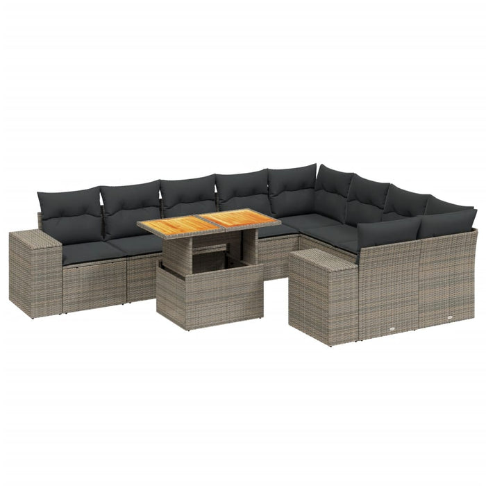 Set mobilier de grădină cu perne, 10 piese, gri, poliratan - WALTI WALTI