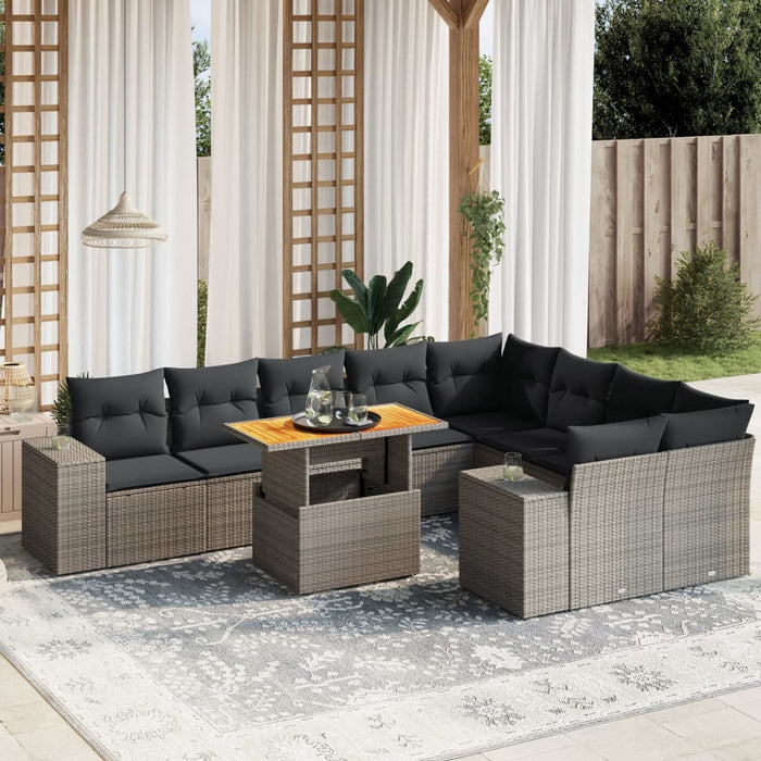 Set mobilier de grădină cu perne, 10 piese, gri, poliratan - WALTI WALTI