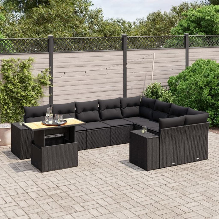 Set canapele de grădină cu perne, 10 piese, negru, poliratan - WALTI WALTI