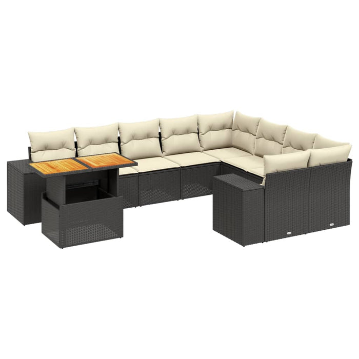 Set canapele de grădină cu perne, 10 piese, negru, poliratan - WALTI WALTI