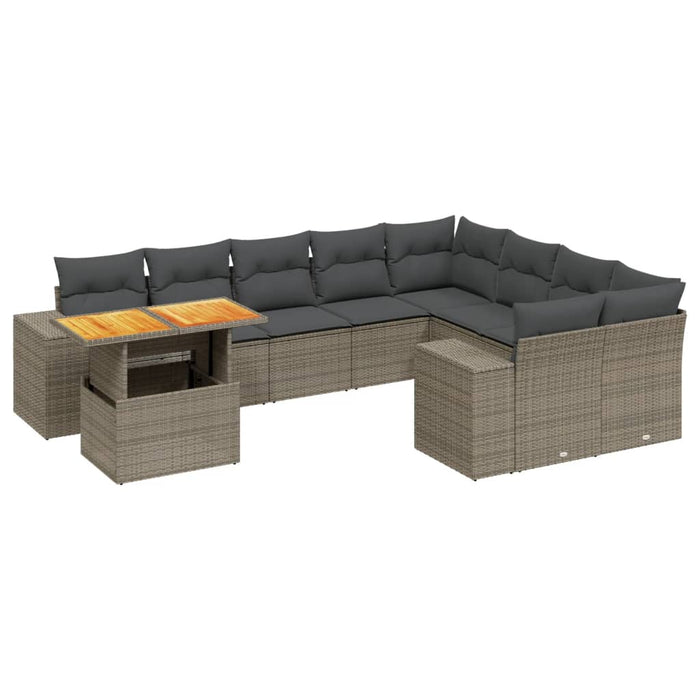 Set mobilier de grădină cu perne, 10 piese, gri, poliratan WALTI
