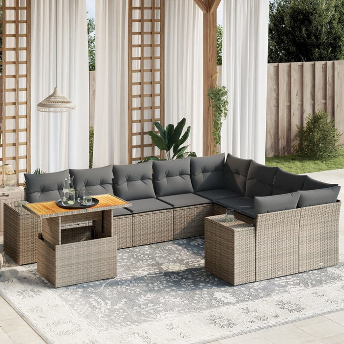 Set mobilier de grădină cu perne, 10 piese, gri, poliratan WALTI