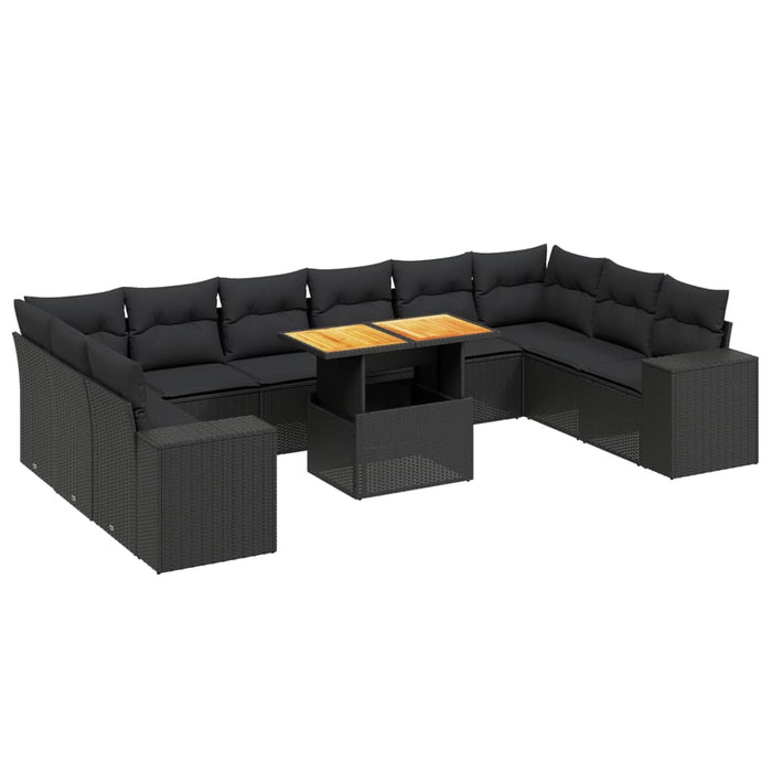 Set canapele de grădină cu perne, 11 piese, negru, poliratan - WALTI WALTI