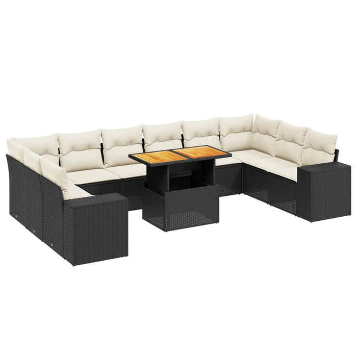 Set canapele de grădină cu perne, 11 piese, negru, poliratan - WALTI WALTI
