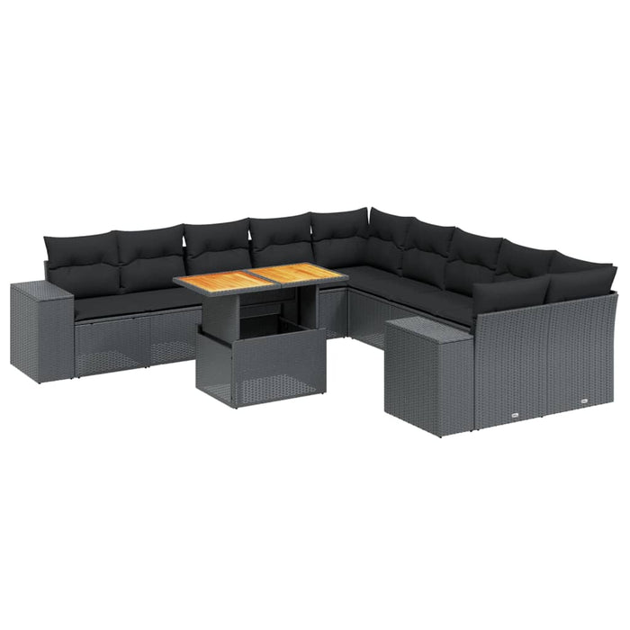 Set canapele de grădină cu perne, 11 piese, negru, poliratan - WALTI WALTI
