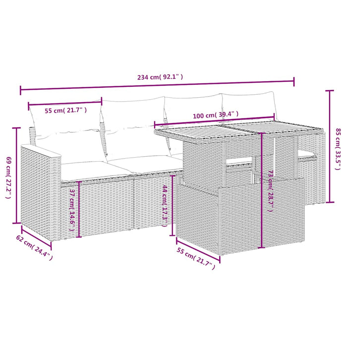 Set mobilier de grădină cu perne, 5 piese, negru, poliratan - WALTI WALTI