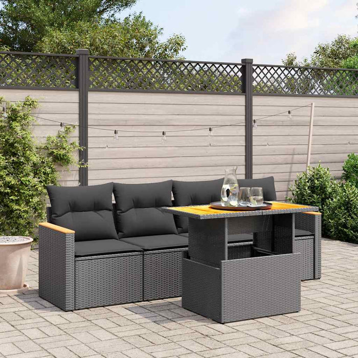 Set mobilier de grădină cu perne, 5 piese, negru, poliratan - WALTI WALTI