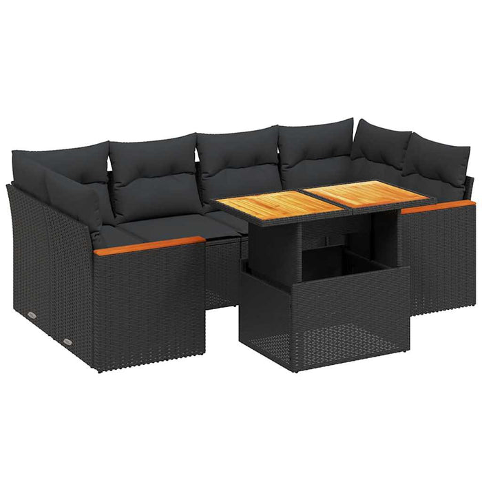 Set canapele de grădină cu perne, 7 piese, negru, poliratan - WALTI WALTI