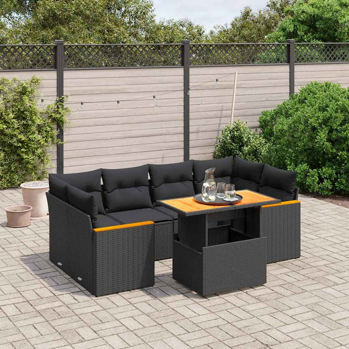 Set canapele de grădină cu perne, 7 piese, negru, poliratan - WALTI WALTI