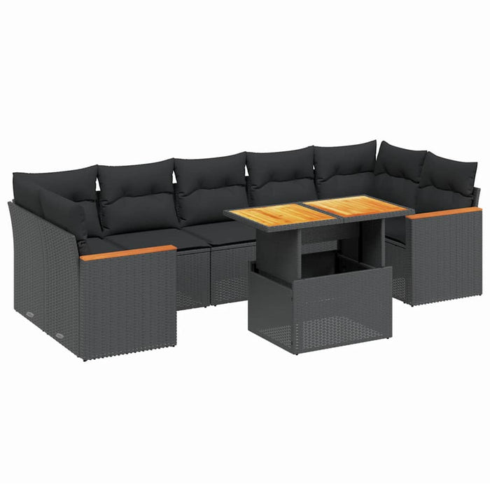 Set mobilier de grădină cu perne, 8 piese, negru, poliratan - WALTI WALTI