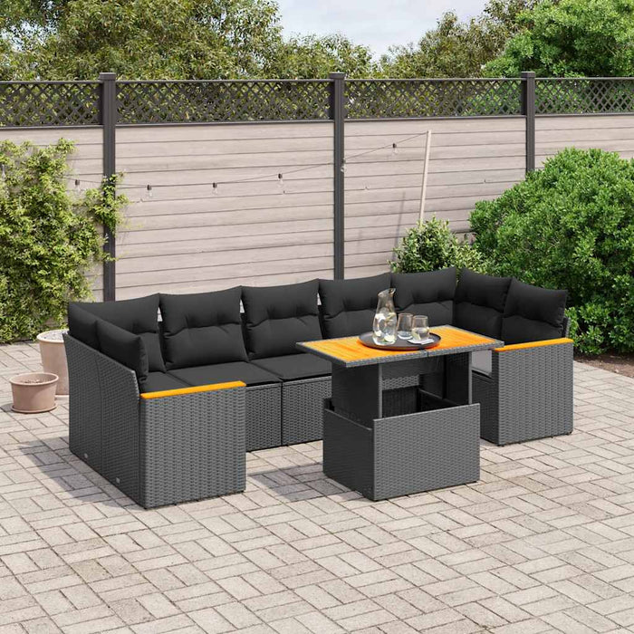 Set mobilier de grădină cu perne, 8 piese, negru, poliratan - WALTI WALTI