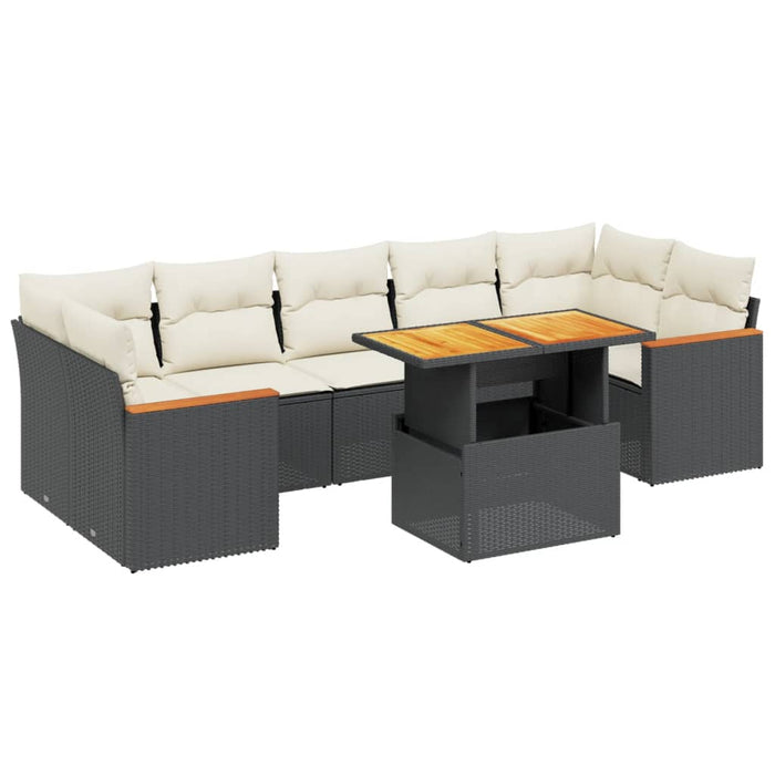 Set mobilier de grădină cu perne, 8 piese, negru, poliratan WALTI