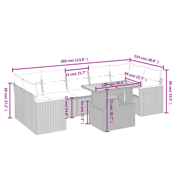 Set mobilier de grădină cu perne, 8 piese, negru, poliratan WALTI
