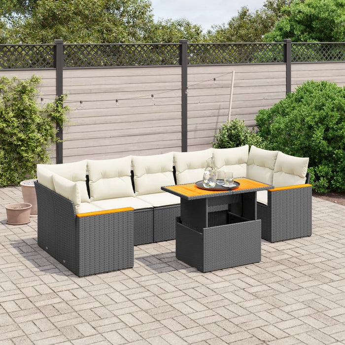 Set mobilier de grădină cu perne, 8 piese, negru, poliratan WALTI