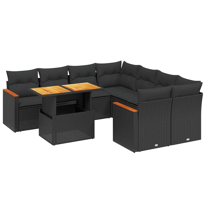 Set mobilier de grădină cu perne, 9 piese, negru, poliratan - WALTI WALTI