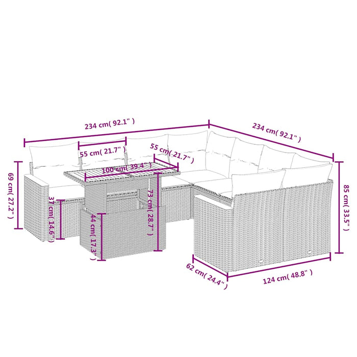 Set mobilier de grădină cu perne, 9 piese, negru, poliratan - WALTI WALTI