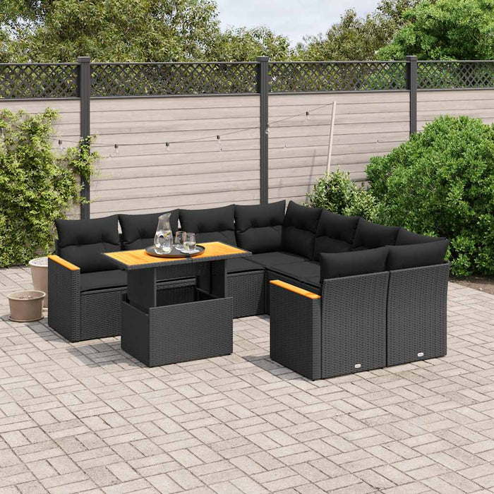 Set mobilier de grădină cu perne, 9 piese, negru, poliratan - WALTI WALTI