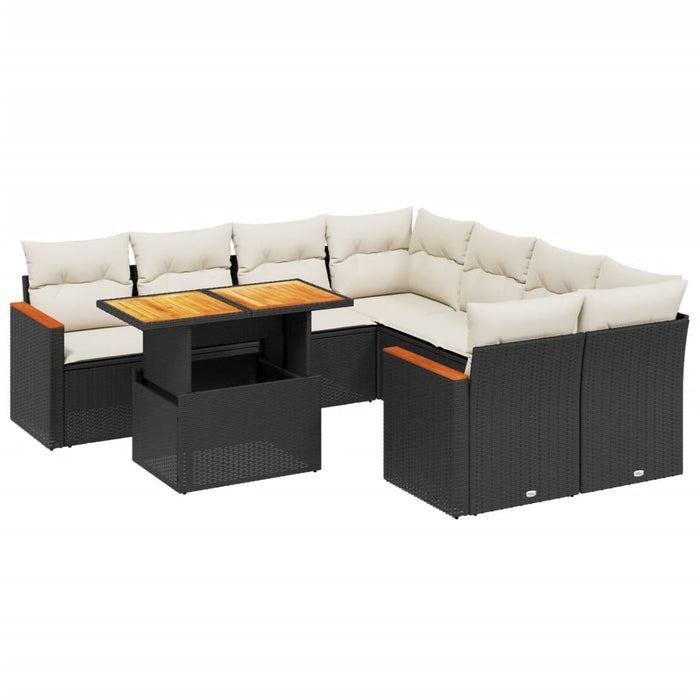 Set mobilier de grădină cu perne, 9 piese, negru, poliratan - WALTI WALTI