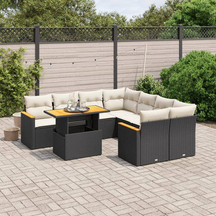 Set mobilier de grădină cu perne, 9 piese, negru, poliratan - WALTI WALTI