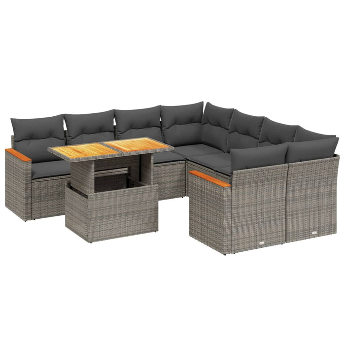 Set canapele de grădină, 9 piese, cu perne, gri, poliratan - WALTI WALTI