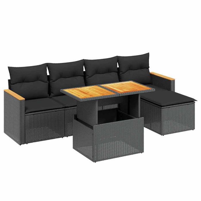 Set mobilier de grădină cu perne, 6 piese, negru, poliratan WALTI