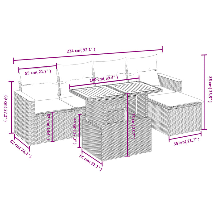 Set mobilier de grădină cu perne, 6 piese, negru, poliratan - WALTI WALTI