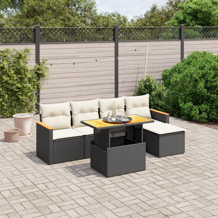 Set mobilier de grădină cu perne, 6 piese, negru, poliratan - WALTI WALTI