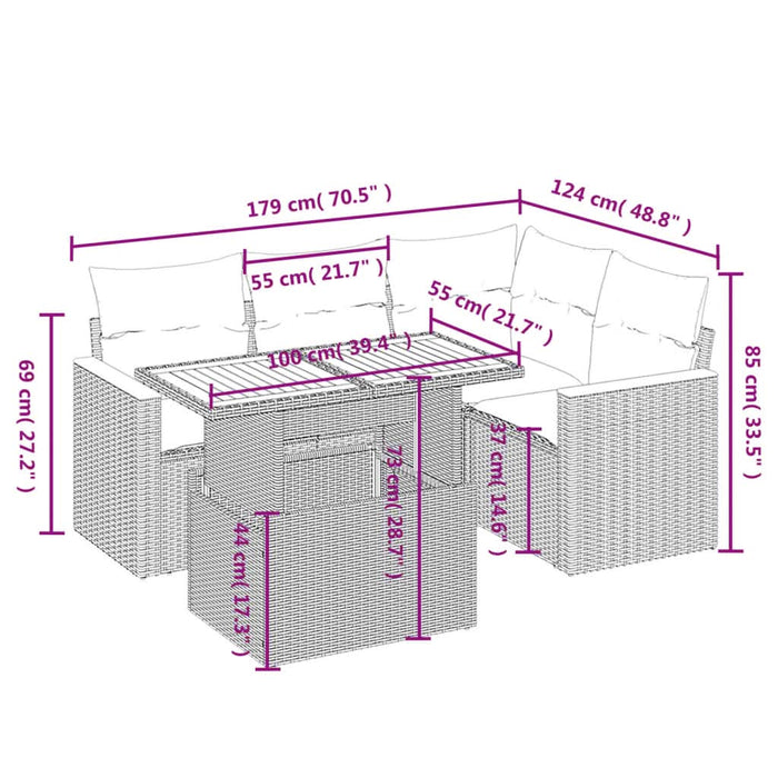 Set mobilier de grădină cu perne, 5 piese, negru, poliratan - WALTI WALTI