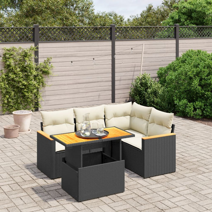 Set mobilier de grădină cu perne, 5 piese, negru, poliratan WALTI