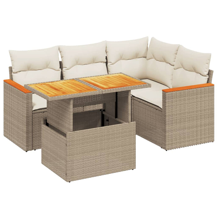 Set canapele de grădină cu perne, 5 piese, bej, poliratan WALTI
