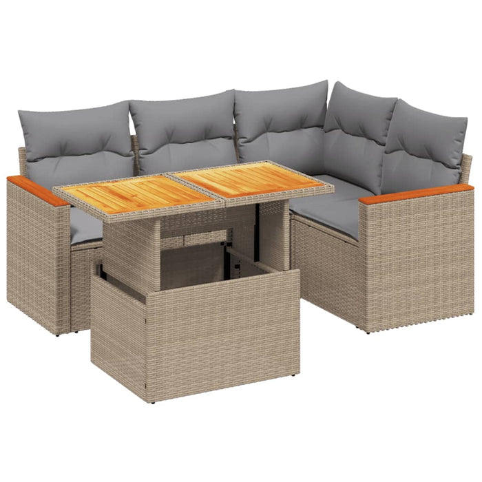 Set canapele de grădină cu perne, 5 piese, bej, poliratan WALTI