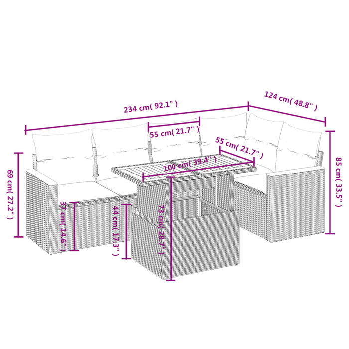 Set mobilier de grădină cu perne, 6 piese, negru, poliratan WALTI