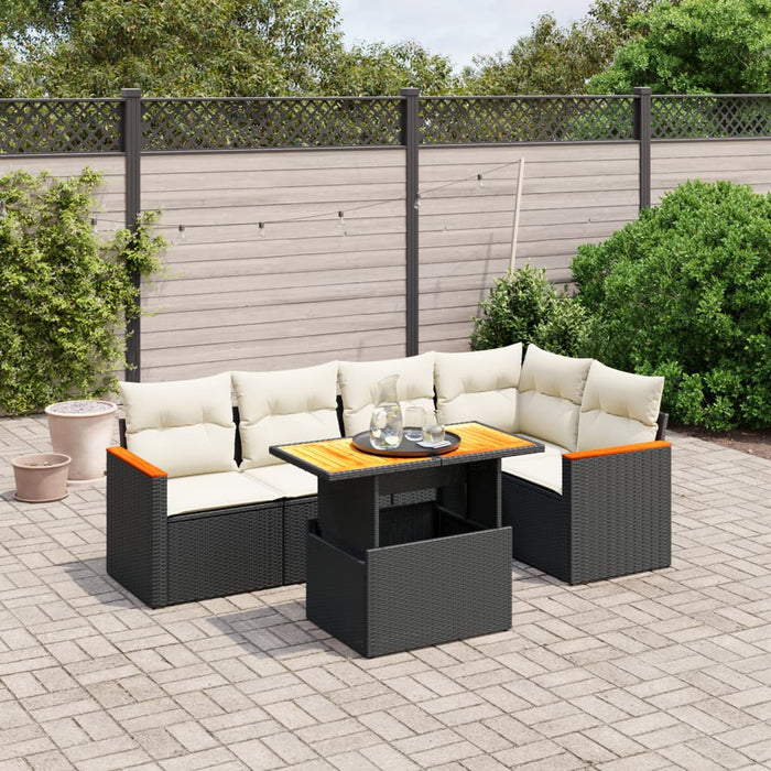 Set mobilier de grădină cu perne, 6 piese, negru, poliratan WALTI