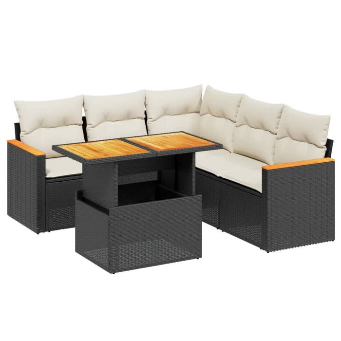 Set mobilier de grădină cu perne, 6 piese, negru, poliratan - WALTI WALTI