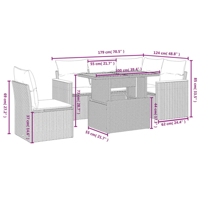 Set mobilier de grădină cu perne, 6 piese, negru, poliratan - WALTI WALTI