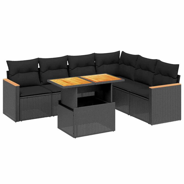 Set canapele de grădină cu perne, 7 piese, negru, poliratan - WALTI WALTI