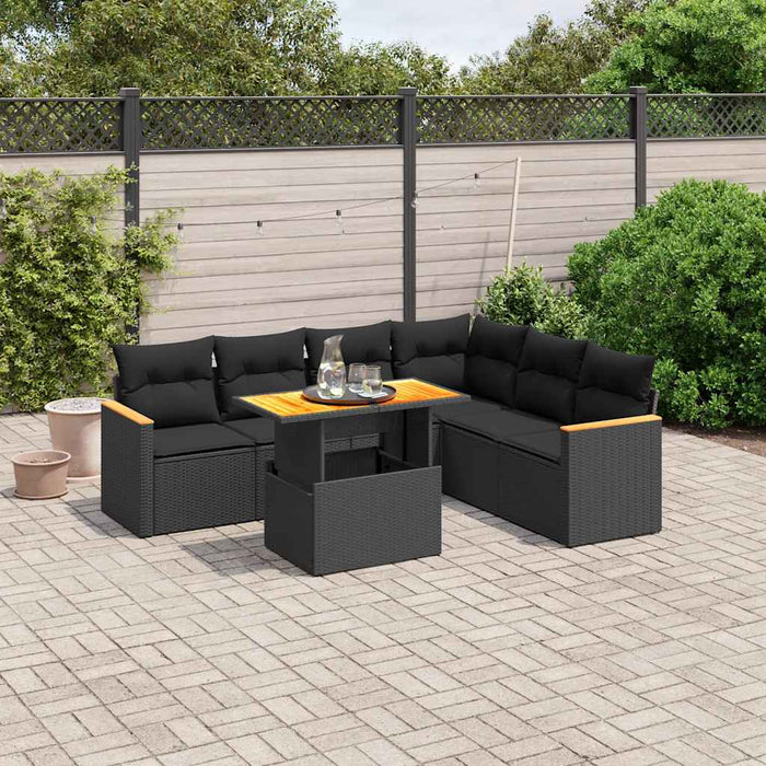 Set canapele de grădină cu perne, 7 piese, negru, poliratan - WALTI WALTI