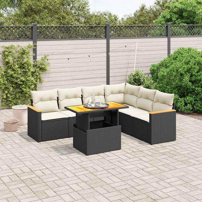 Set canapele de grădină cu perne, 7 piese, negru, poliratan - WALTI WALTI