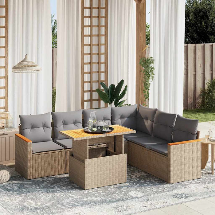 Set canapele de grădină, 7 piese, cu perne, bej, poliratan WALTI