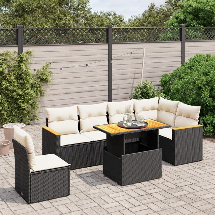Set canapele de grădină cu perne, 7 piese, negru, poliratan - WALTI WALTI
