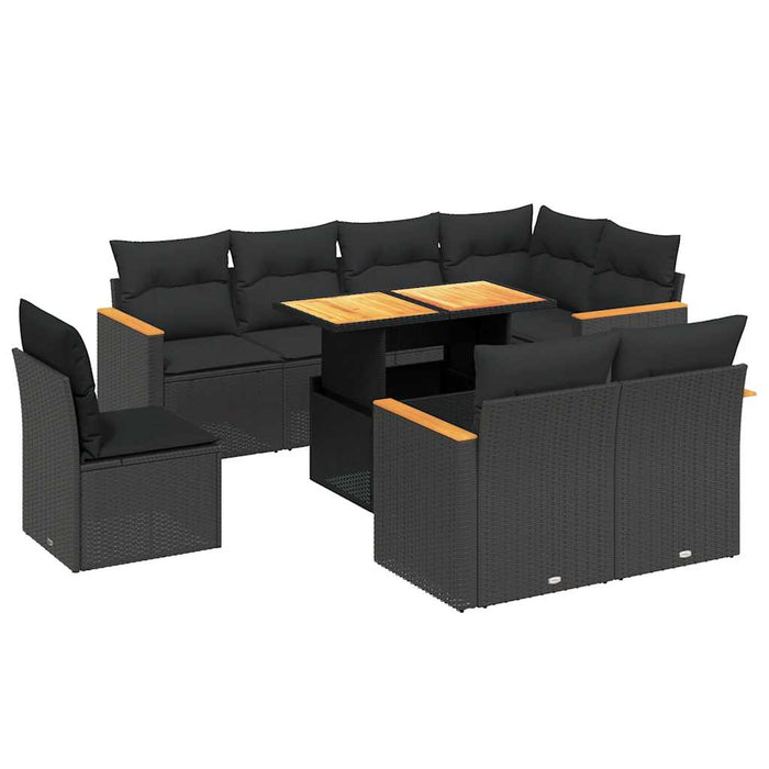 Set mobilier de grădină cu perne, 9 piese, negru, poliratan - WALTI WALTI