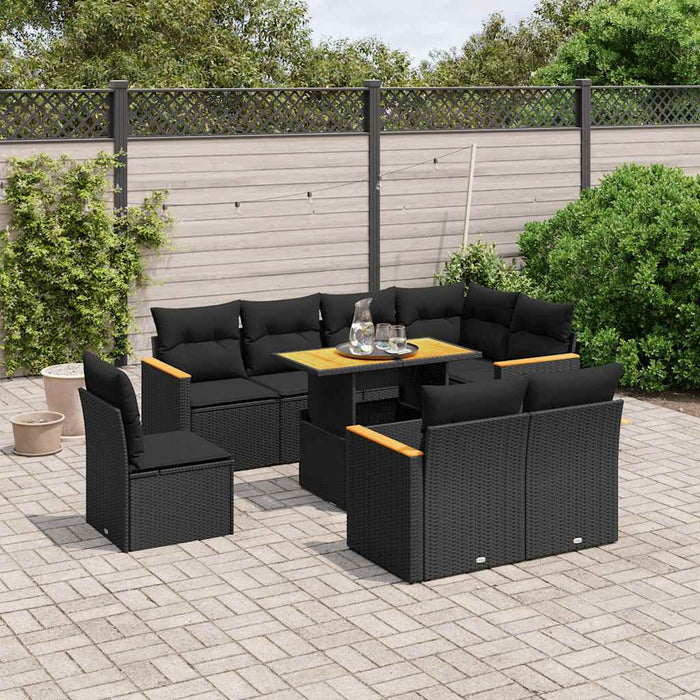 Set mobilier de grădină cu perne, 9 piese, negru, poliratan - WALTI WALTI