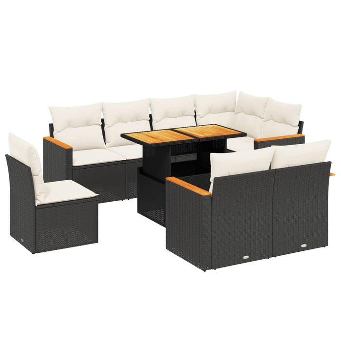 Set mobilier de grădină cu perne, 9 piese, negru, poliratan - WALTI WALTI