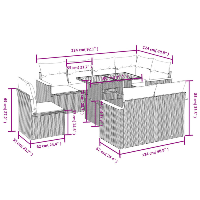 Set mobilier de grădină cu perne, 9 piese, negru, poliratan - WALTI WALTI